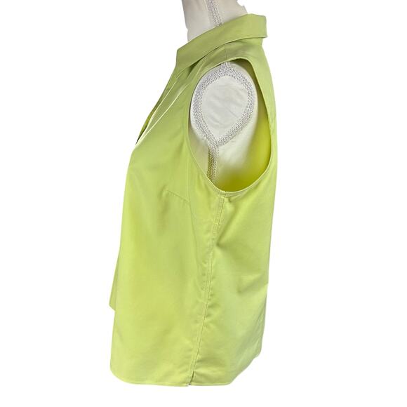 Talbots Top Women Sz 12 Lime Green Sleeveless Wrinkle Resistant Button Up Blouse - Picture 7 of 11